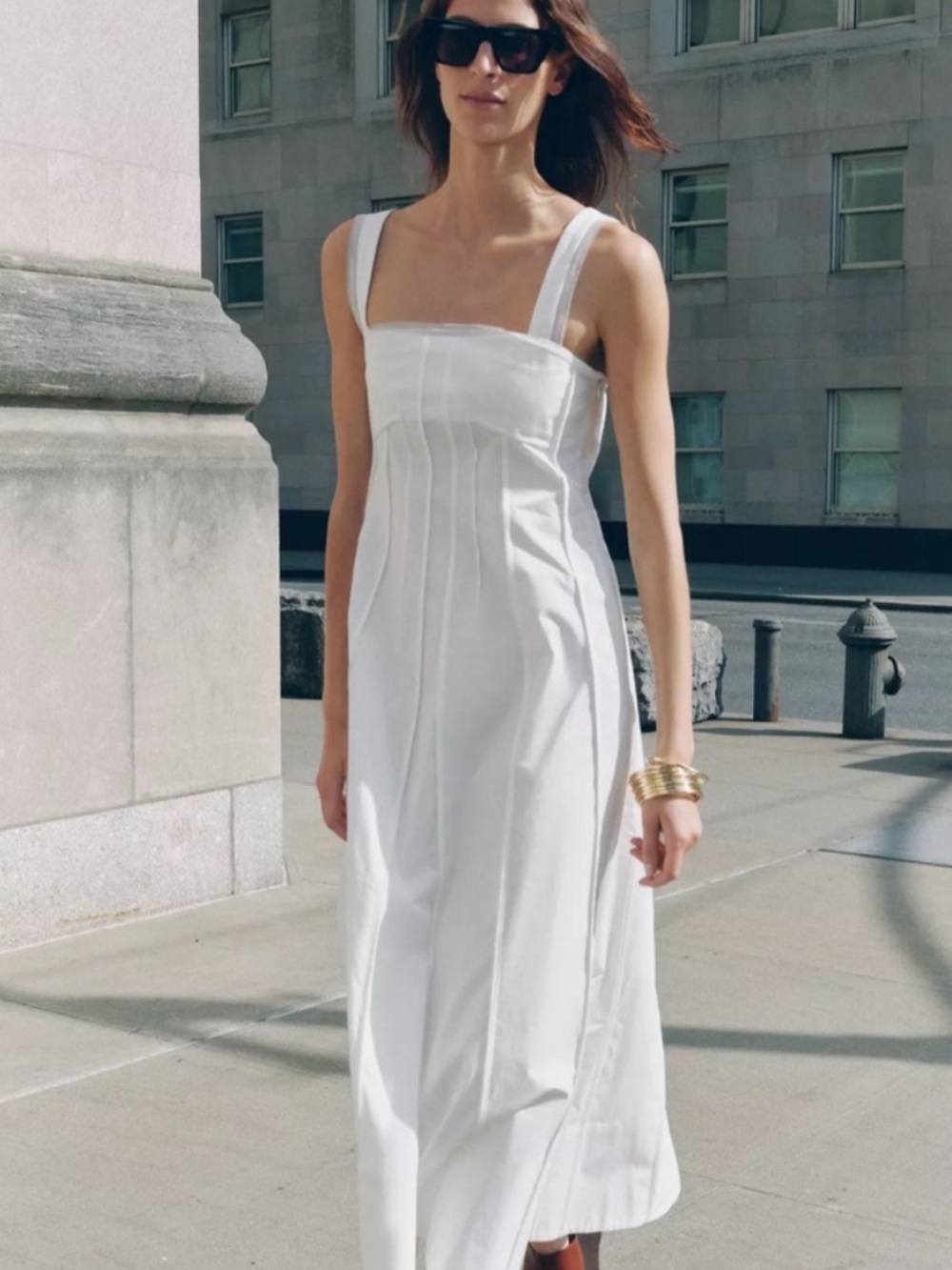 Zara White Square-Neck Midi Dress with Wide Straps